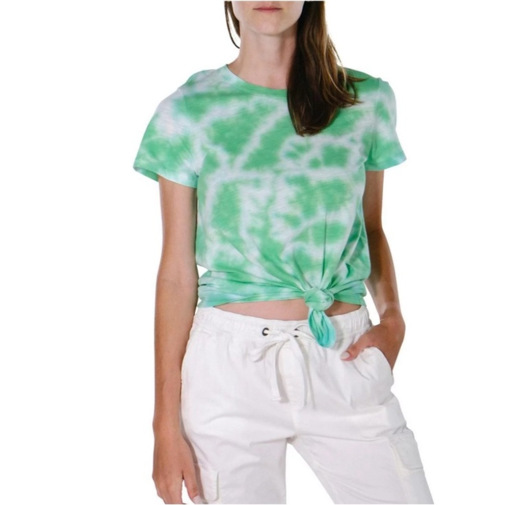 Anthropologie Green and White Tie-Dye Short Sleeve Tee